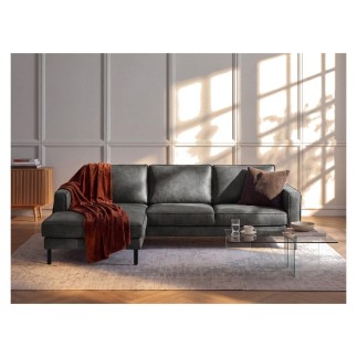 Canapé d'angle convertible cuir italien luxe gris foncé 4 places, ALAN, coffre, angle gauche