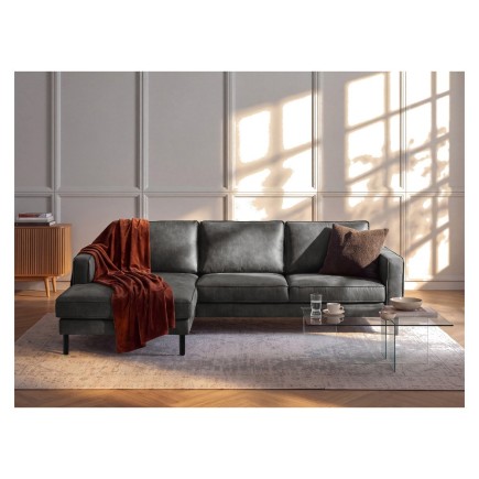 Canapé d'angle convertible cuir italien luxe gris foncé 4 places, ALAN, coffre, angle gauche