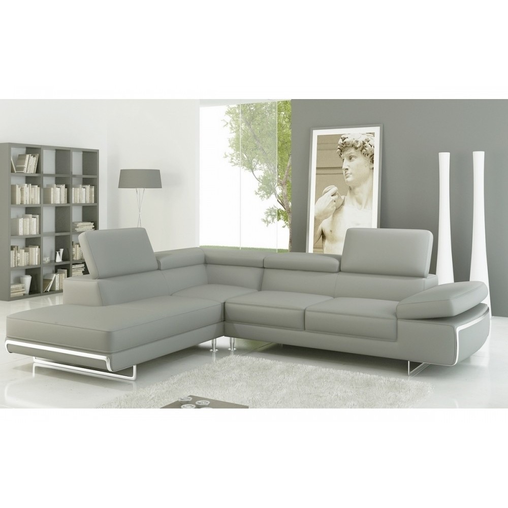 - Canapé d'angle en cuir italien 5/6 places VARGA, gris clair pastel, angle gauche - Canapé d'angle en cuir italien 5/6 places VARGA, gris clair pastel, angle gauche