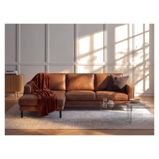 Canapé d'angle convertible cuir italien luxe cognac 4 places, ALAN, coffre, angle gauche