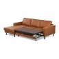 Canapé d'angle convertible cuir italien luxe cognac 4 places, ALAN, coffre, angle gauche Canapé d'angle convertible cuir italien luxe cognac 4 places, ALAN, coffre, angle gauche
