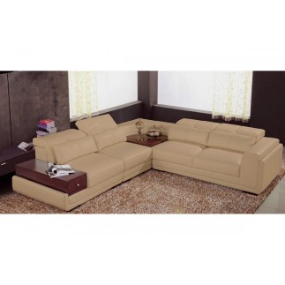 Canapé d'angle en 100% cuir italien 5/6 places SAN FRANCISCO, beige