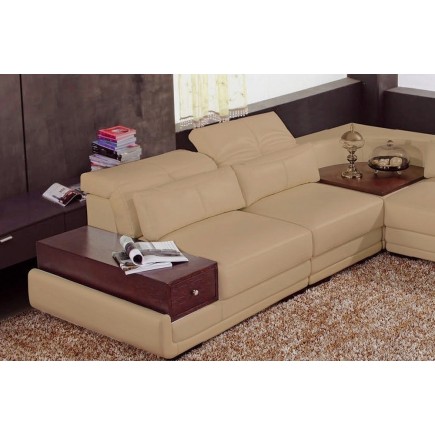 Canapé d'angle en 100% cuir italien 5/6 places SAN FRANCISCO, beige, angle droit