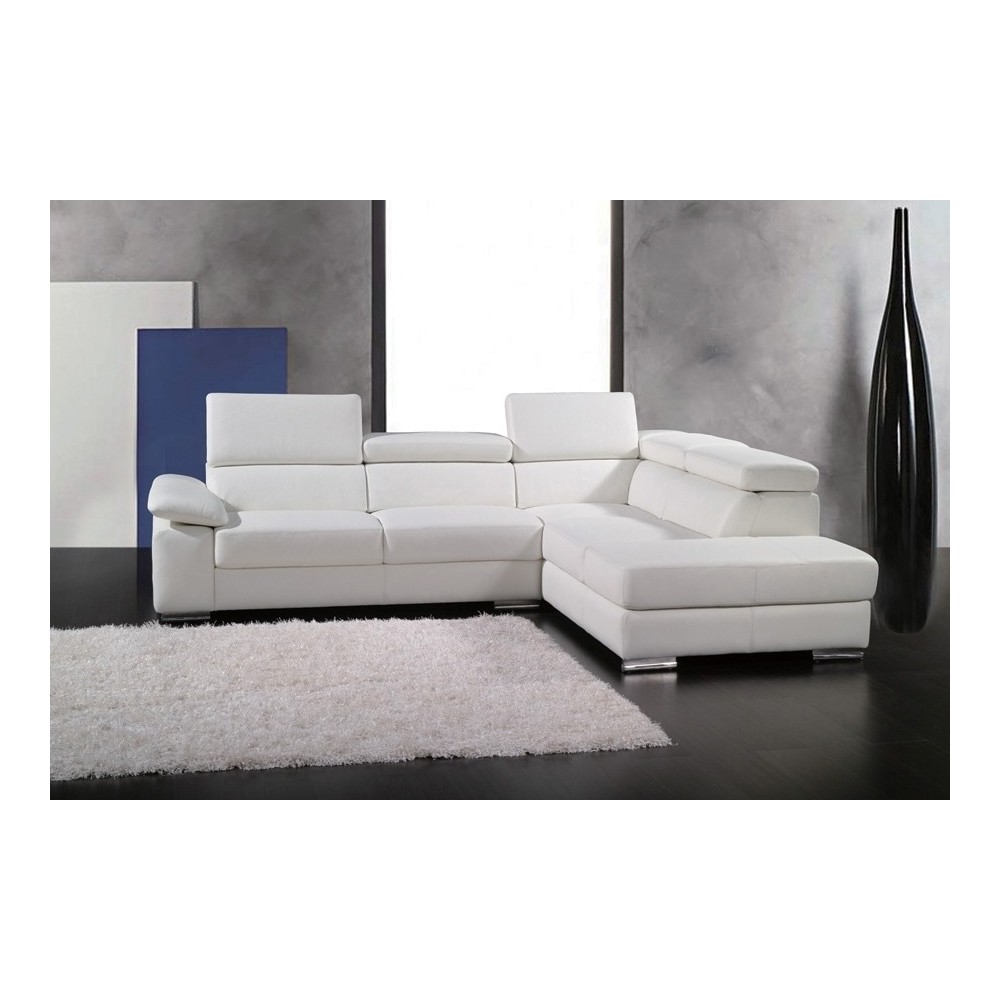 Canapé d'angle en cuir italien 5 places HELIOS, blanc, angle droit