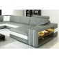 Canapé d'angle en cuir italien 8 places BENTLEY, gris clair et blanc, angle gauche