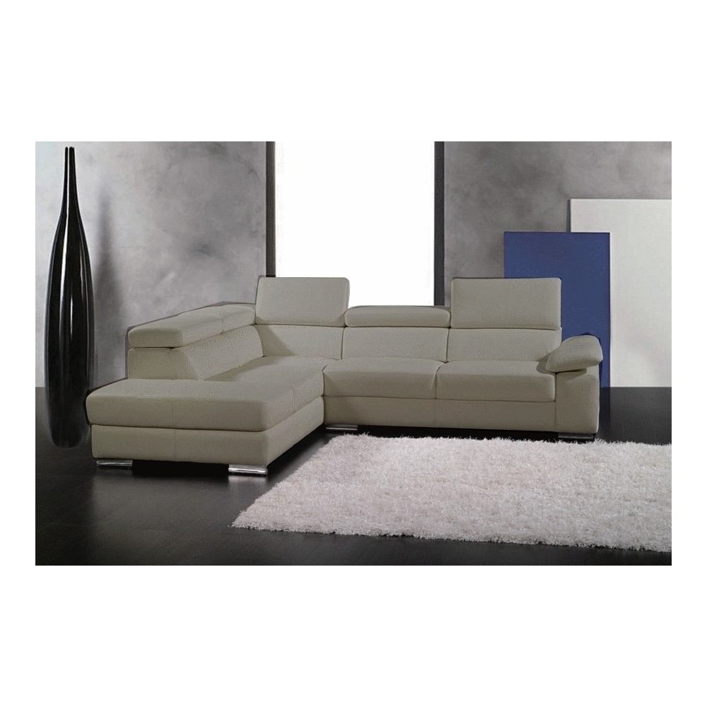 Canapé d'angle en cuir italien 5 places HELIOS, gris clair, angle gauche Canapé d'angle en cuir italien 5 places HELIOS, gris clair, angle gauche