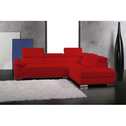 Canapé d'angle en cuir italien 5 places HELIOS, rouge