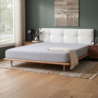 lit en cuir  Lit frêne 140 à 180 cm, tête de lit noire matelassée | Mobilier Privé
