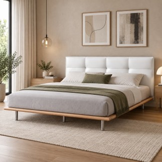 Lit design en cuir italien luxe DRIMO avec sommier à lattes inclus, blanc