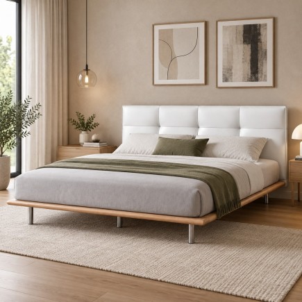 Lit design en cuir italien luxe DRIMO avec sommier à lattes inclus, blanc