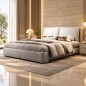 Lit design en cuir italien luxe VARISTO avec sommier à lattes inclus, beige Lit design en cuir italien luxe VARISTO avec sommier à lattes inclus, beige