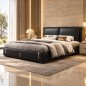 Lit design en cuir italien luxe VARISTO avec sommier à lattes inclus, noir