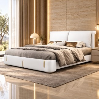 Lit design en cuir italien luxe VARISTO avec sommier à lattes inclus, blanc