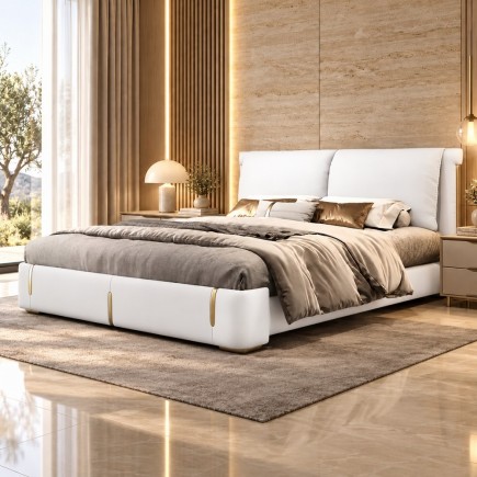 Lit design en cuir italien luxe VARISTO avec sommier à lattes inclus, blanc