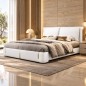 Lit design en cuir italien luxe VARISTO avec sommier à lattes inclus, blanc