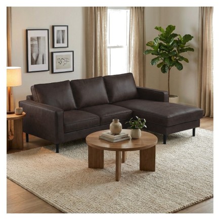 Canapé d'angle convertible cuir italien luxe chocolat 4 places, ALAN, coffre, angle droit