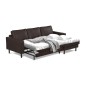 Canapé d'angle convertible cuir italien luxe chocolat foncé 4 places, ALAN, coffre, angle droit