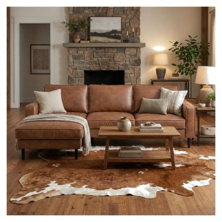 Canapé d'angle convertible cuir italien luxe cognac 4 places, ALAN, coffre, angle gauche