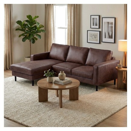 Canapé d'angle convertible cuir italien luxe chocolat 4 places, ALAN, coffre, angle droit