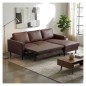 Canapé d'angle convertible cuir italien luxe chocolat 4 places, ALAN, coffre, angle droit