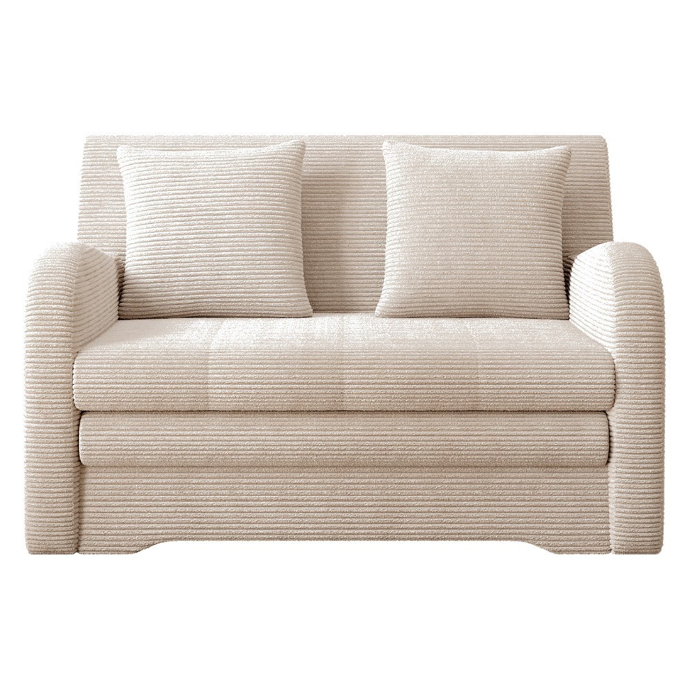 Joli canapé convertible avec rangement en velours beige, ARIEL, 2 places Joli canapé convertible avec rangement en velours beige, ARIEL, 2 places