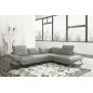 Canapé d'angle en 100% tout cuir italien 5 places MODERNI, gris clair pastel, pieds gris chromé, angle droit Canapé d'angle en 100% tout cuir italien 5 places MODERNI, gris clair pastel, pieds gris chromé, angle droit