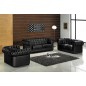Ensemble Chesterfield 3 places et 2 places et fauteuil en cuir italien noir.