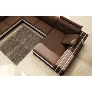 Canapé d'angle en cuir italien 8 places BENTLEY, chocolat et blanc, angle gauche