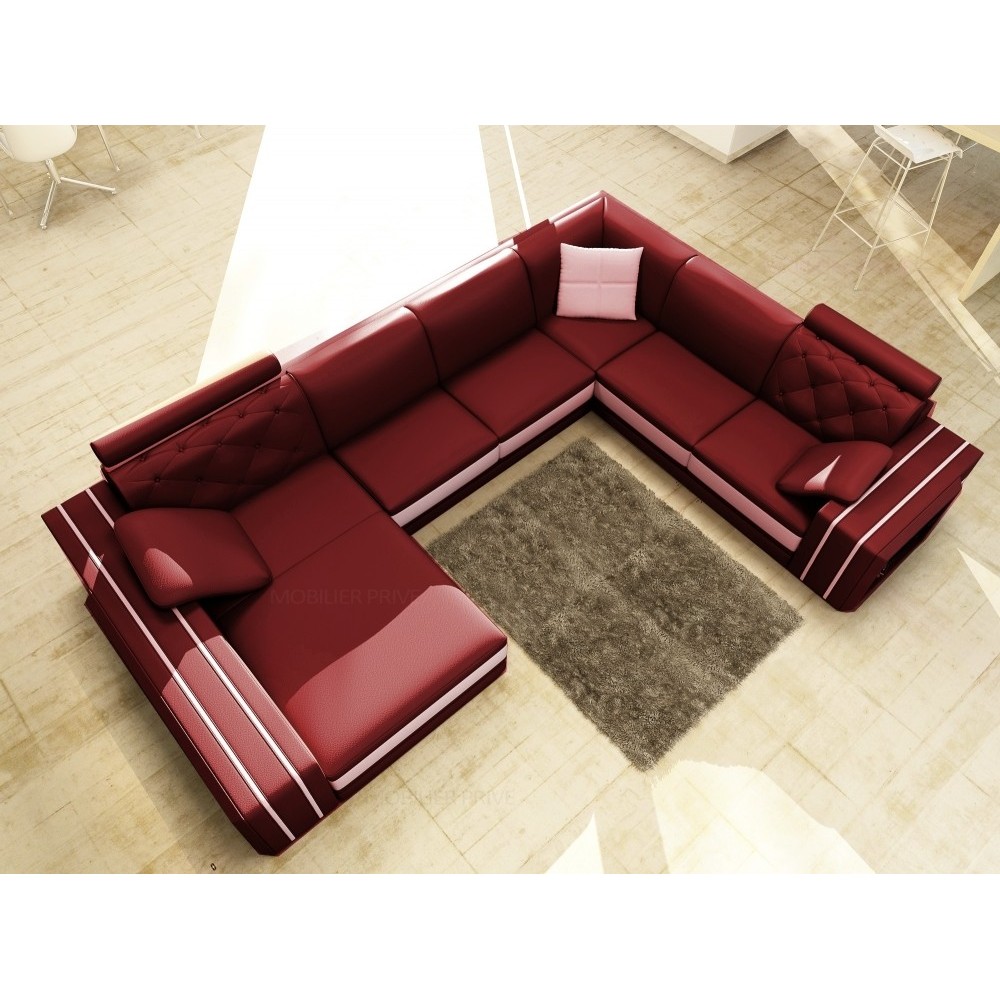 Canapé d'angle en cuir italien 8 places BENTLEY, bordeaux et blanc, angle droit