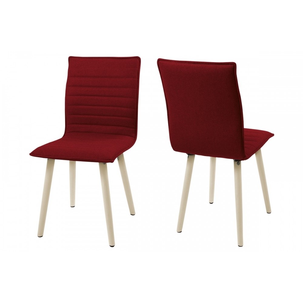 Lot de 2 chaises design tissu rouge pieds blancs, KENZA Lot de 2 chaises design tissu rouge pieds blancs, KENZA