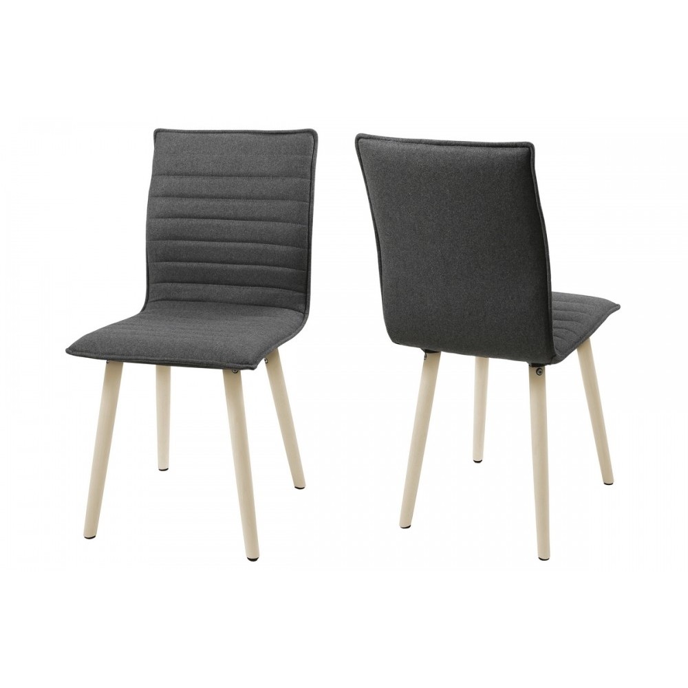 Lot de 2 chaises design tissu gris clair et pieds pigmentés blancs, KENZA