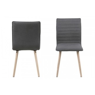 Lot de 2 chaises design tissu gris clair et pieds pigmentés blancs, KENZA