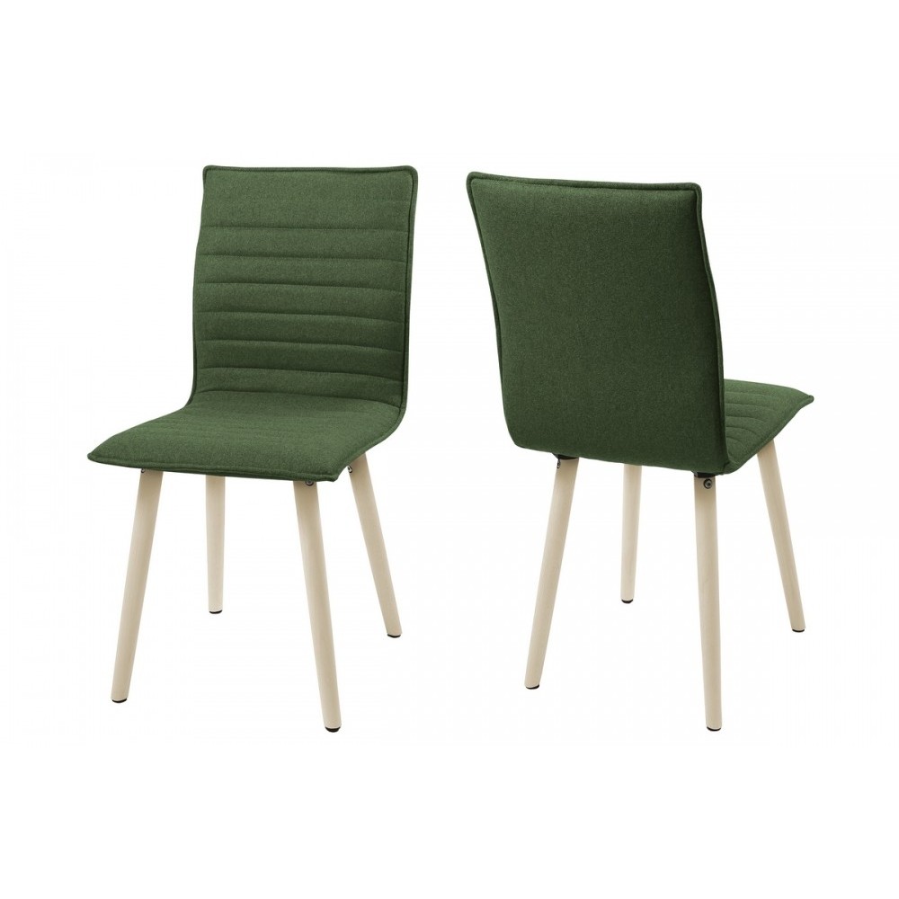 Lot de 2 chaises design tissu vert pieds blancs, KENZA Lot de 2 chaises design tissu vert pieds blancs, KENZA