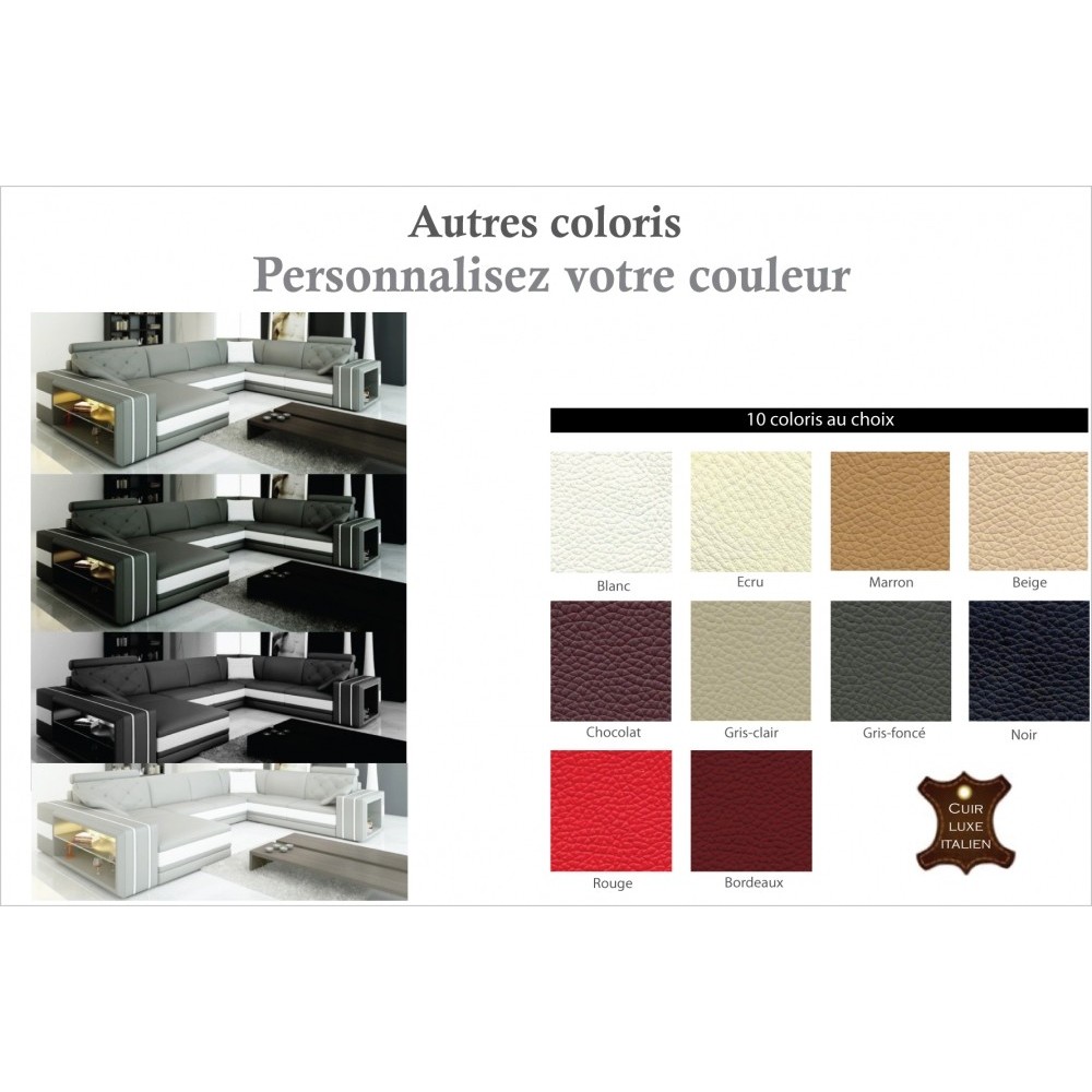 Canapé d'angle en cuir italien 8 places BENTLEY,couleur personnalisée, angle droit Canapé d'angle en cuir italien 8 places BENTLEY,couleur personnalisée, angle droit
