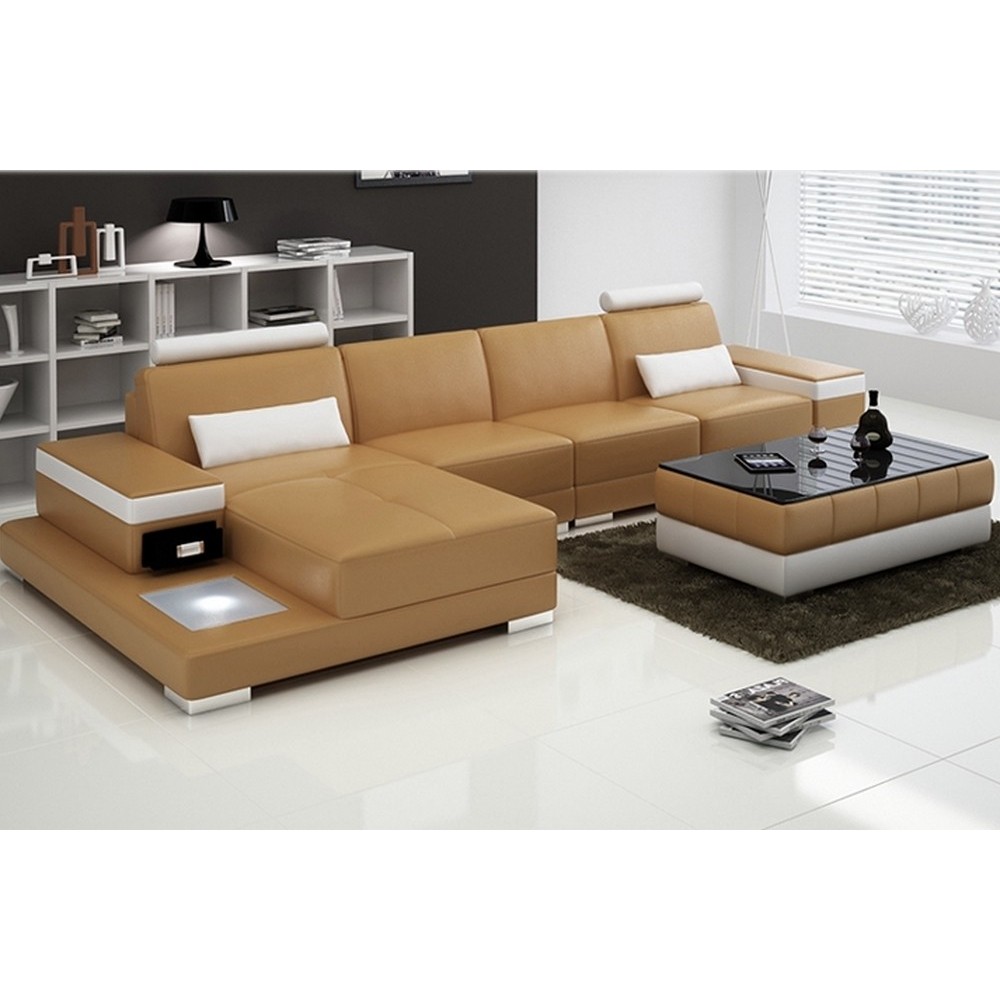 Canapé d'angle en cuir italien 5 places ENZO, beige et blanc, angle gauche Canapé d'angle en cuir italien 5 places ENZO, beige et blanc, angle gauche