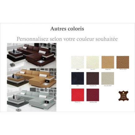 Canapé d'angle en cuir italien 5 places ENZO, couleur personnalisé