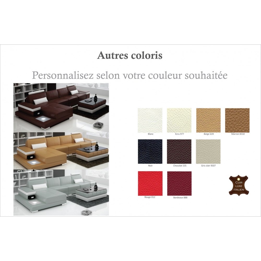 Canapé d'angle en cuir italien 5 places ENZO, couleur personnalisé, angle gauche Canapé d'angle en cuir italien 5 places ENZO, couleur personnalisé, angle gauche