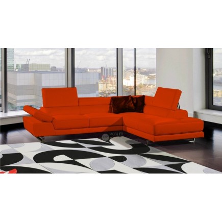 Canapé d'angle en 100% tout cuir italien 5/6 places HELSINKI II, orange