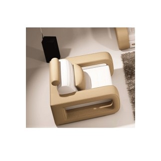 Ensemble composé d'un 2 places et deux fauteuils en 100% cuir italien, blanc et marron, FARNIENTE
