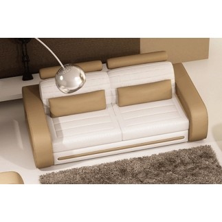 Ensemble composé d'un 2 places et deux fauteuils en 100% cuir italien, blanc et marron, FARNIENTE