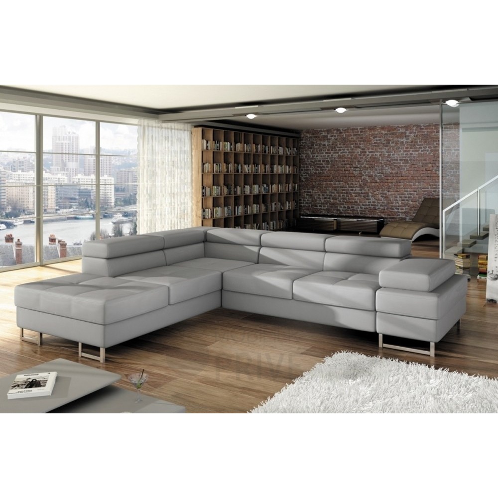Canapé d'angle convertible TURIN en simili cuir de qualité, gris clair, 5/6 places, angle gauche Canapé d'angle convertible TURIN en simili cuir de qualité, gris clair, 5/6 places, angle gauche