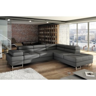Canapé d'angle convertible TURIN en simili cuir de qualité, gris foncé