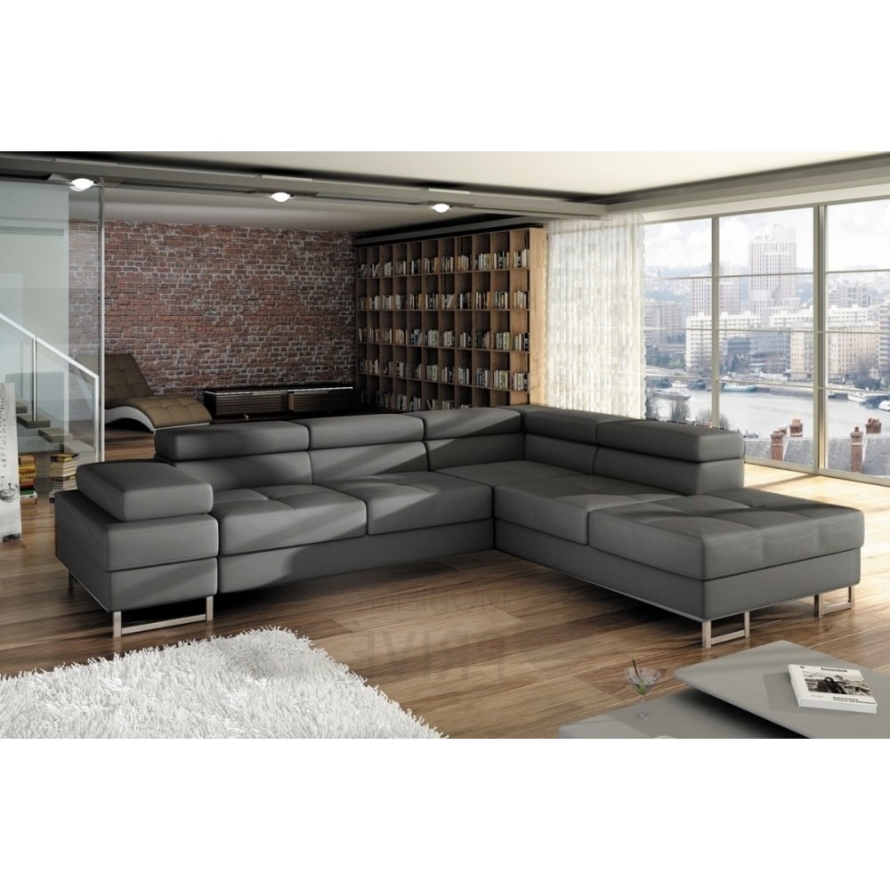 Canapé d'angle convertible TURIN en simili cuir de qualité, gris foncé, 5/6 places, angle droit Canapé d'angle convertible TURIN en simili cuir de qualité, gris foncé, 5/6 places, angle droit