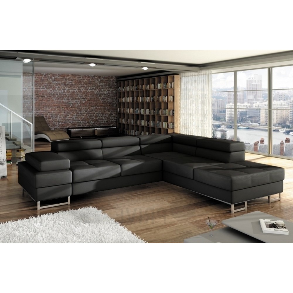 Canapé d'angle convertible TURIN en simili cuir de qualité, noir, 5/6 places, angle droit Canapé d'angle convertible TURIN en simili cuir de qualité, noir, 5/6 places, angle droit