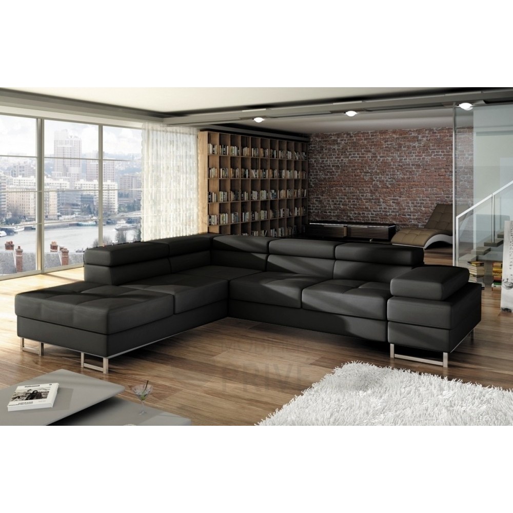 Canapé d'angle convertible TURIN en simili cuir de qualité, noir, 5/6 places, angle gauche Canapé d'angle convertible TURIN en simili cuir de qualité, noir, 5/6 places, angle gauche