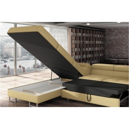 Canapé d'angle convertible TURIN en simili cuir de qualité, noir, 5/6 places, angle gauche
