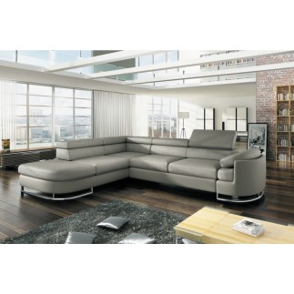 Canapé d'angle convertible ISLANDA en simili cuir de qualité, gris clair