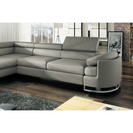 Canapé d'angle convertible ISLANDA en simili cuir de qualité, gris clair, 5/6 places, angle gauche