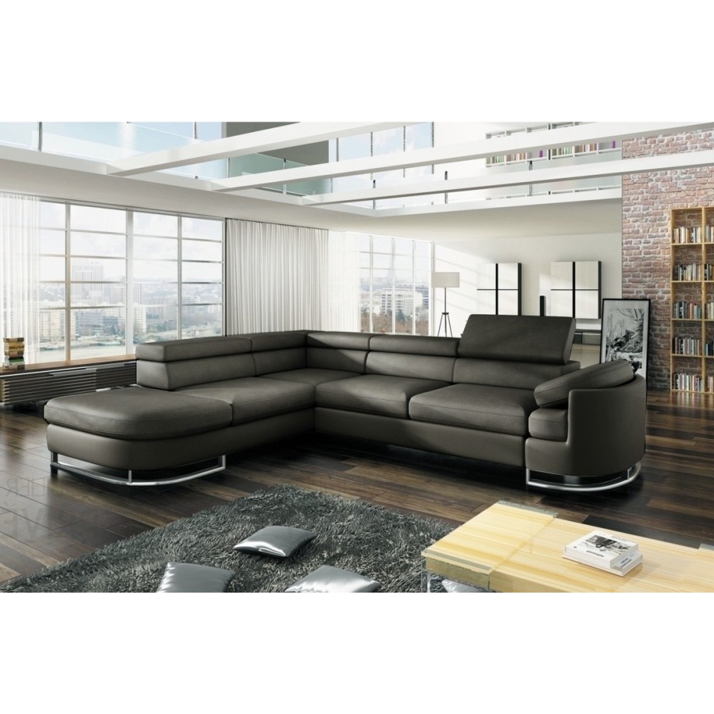 Canapé d'angle convertible ISLANDA en simili cuir de qualité, gris foncé, 5/6 places, angle gauche Canapé d'angle convertible ISLANDA en simili cuir de qualité, gris foncé, 5/6 places, angle gauche