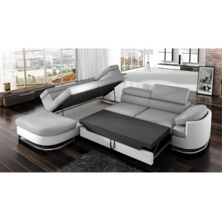 Canapé d'angle convertible ISLANDA en simili cuir de qualité, gris foncé
